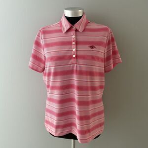 Nike Golf x Disney Polo Shirt Womens Large Pink White Striped Athletic